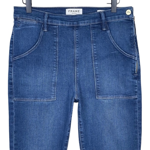 Frame Le Flare de Francoise Jeans Womens 31 High Rise Raw Hem Utility Stretch - Picture 2 of 8